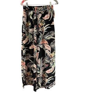 Jantzen Woven Tie-Waist Wide Leg Cover-Up Pants Floral Tropical Side Slit Sheer